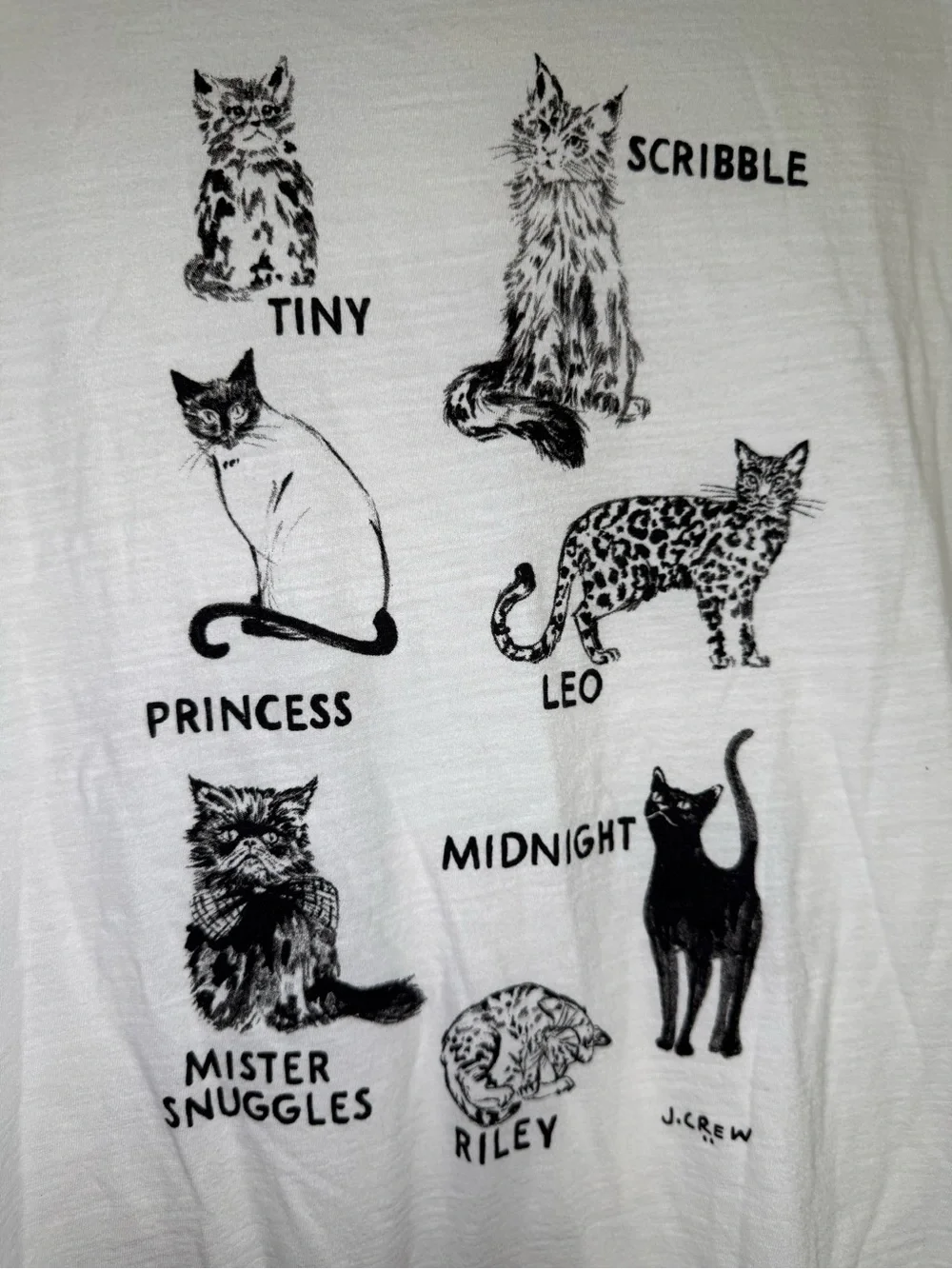 J. Crew “City Cats” White Cotton Collector Tee with Black Cat Graphics L